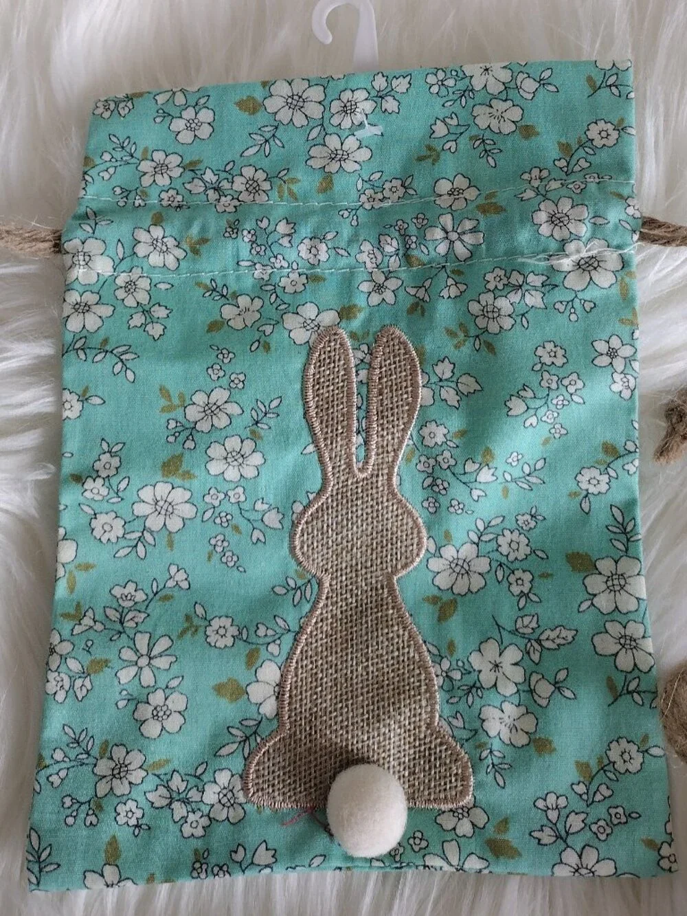 3 - Flower Print Cloth Draw String Bunny Gift Bag - Small